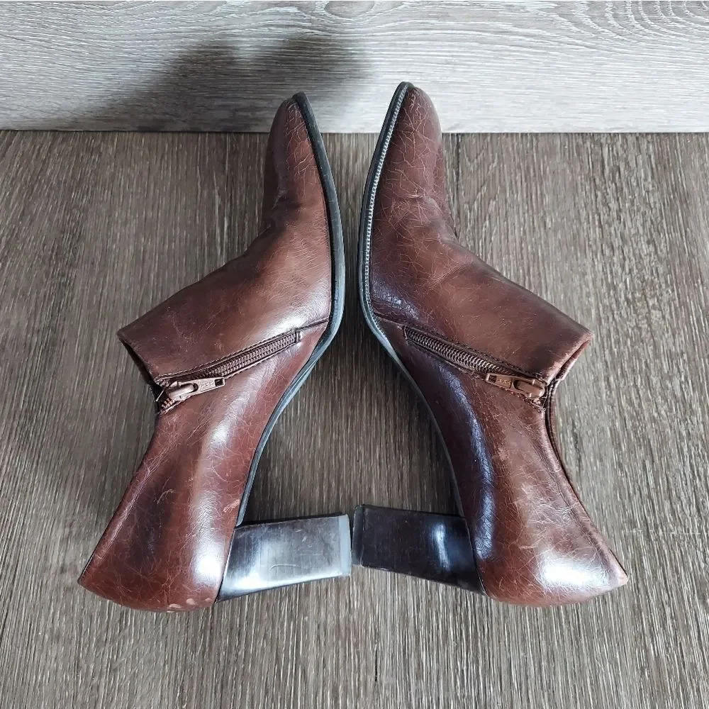 Franco Sarto Vintage Brown Square Toe Side Zip Pumps 6.5